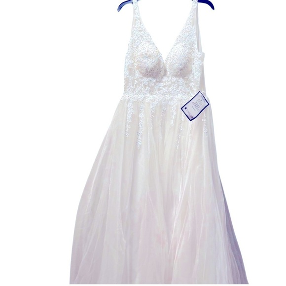 BLONDIE NITES Corset-style Mesh Line Sleeveless Dress Rhinestone Sheer ivory - Picture 12 of 16